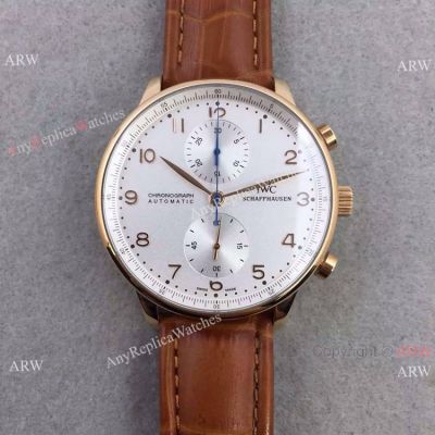 IWC Portuguese White Face Rose Gold Case Brown Leather Swiss Replica 7750 